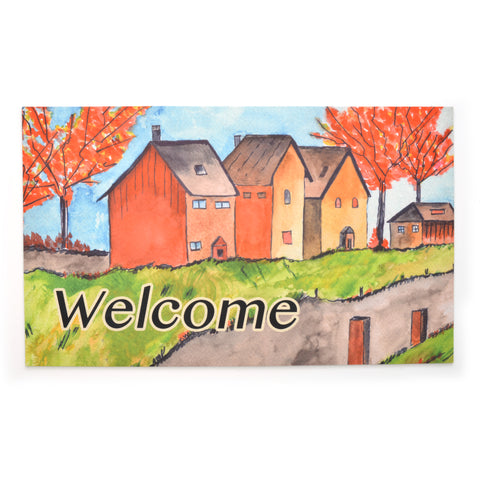 Seasonal Door Mat | Recycled Crumb Rubber - Cottages in the Fall
